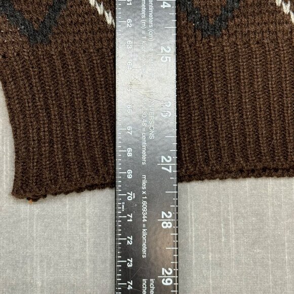 JJ Cochran‎ Sweater Mens XL Argyle Sweater Trim Leather Wool Grunge 90s Grandpa - Picture 5 of 8